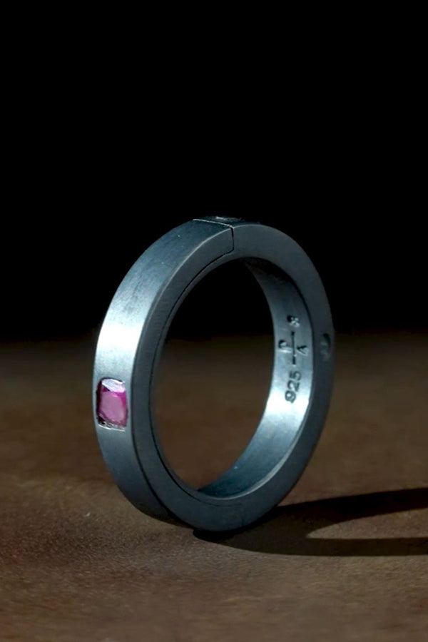 Parts of Four Sistema II Basic Modular Ring PS4-2201-6-KA+RUB-0 2201-6-KA+RUB 4mm Black Sterling Silver + Ruby PPOF54